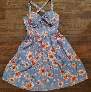 Xhilaration Blue Floral Cross Strap Bustier Dress